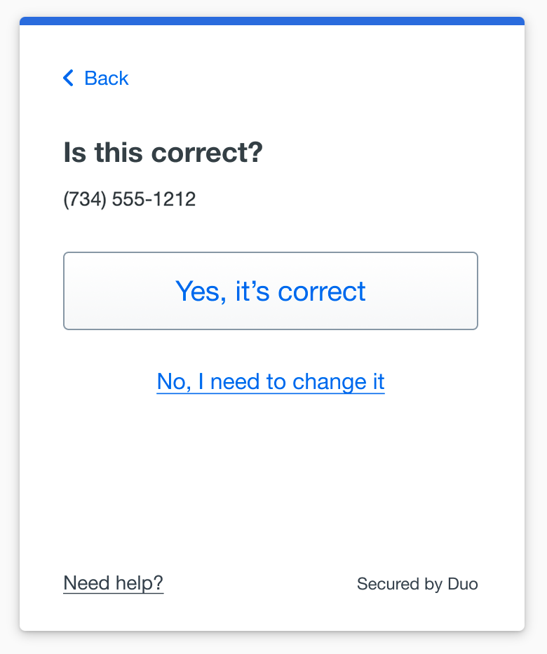 Confirm Phone Number for Duo Mobile