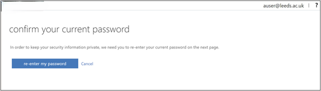 Confirm your current password, dialogue box