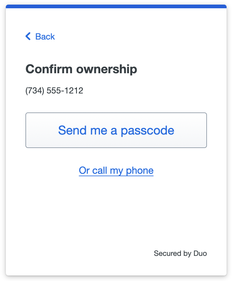 Send passcode.png Verify Ownership of Shared Phone