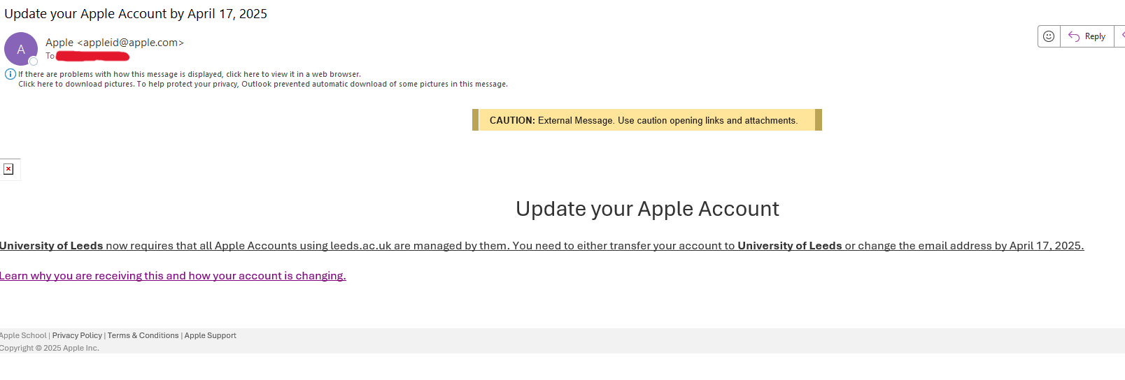 Update your Apple account by 17 April 2025 email
