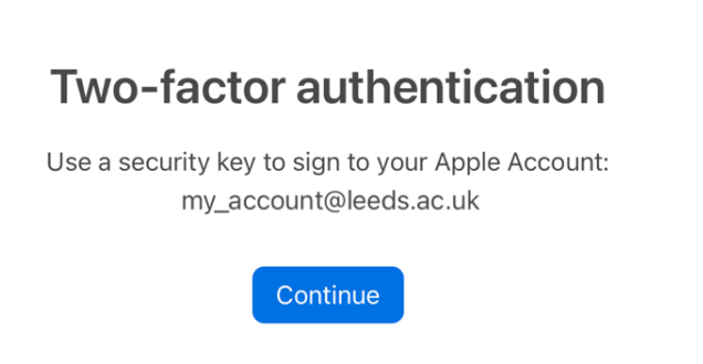 Two-factor authentication pop-up, asking you to use a security key