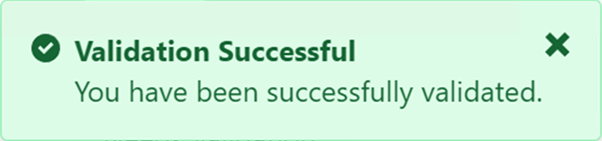 Screenshot, Validation Successful. You have been successfully validated.