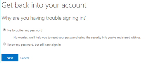 I've forgotten my password window