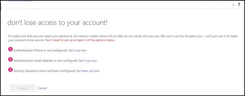 don't lose access to your account! Two Factor Authentication dialog box