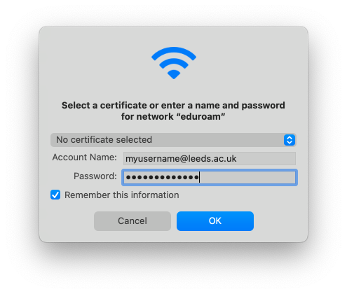 Username and password entry