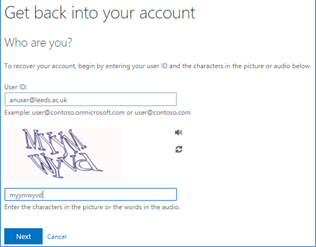 Password reset captcha example of a captcha screen